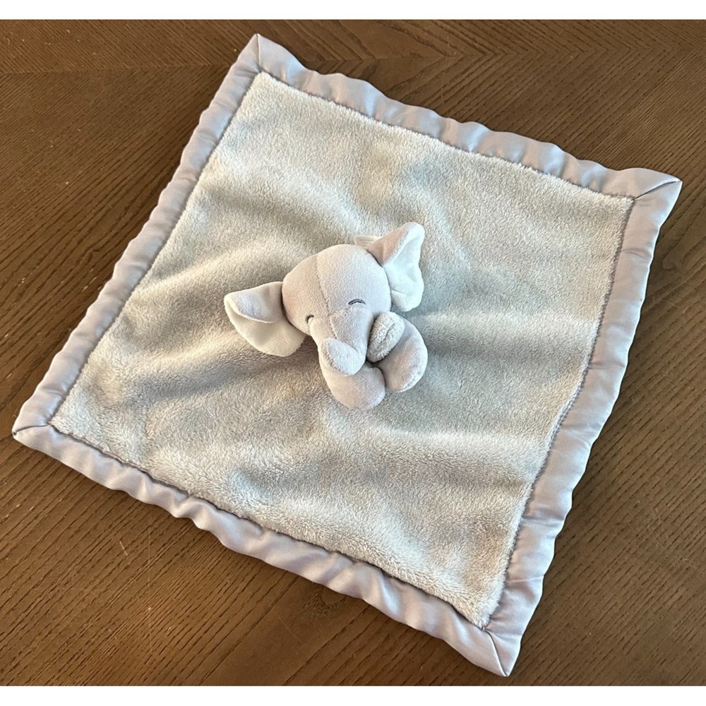 Carters Gray Elephant Plush Baby Blanket Toy Satin Trim Back Lovey